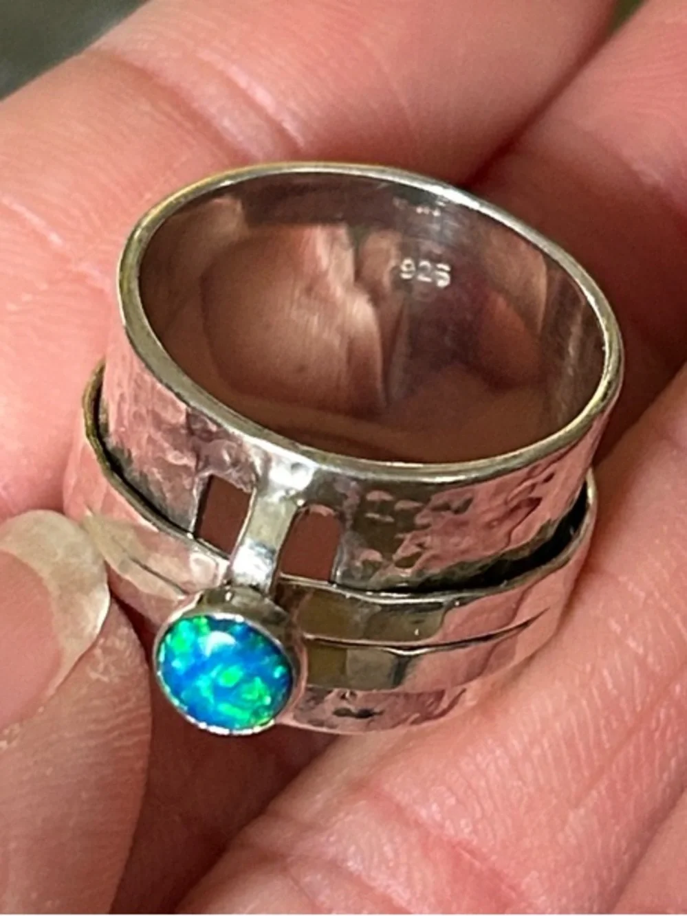 VINTAGE RARE Handcrafted Silpada Sterling Silver Spinner Ring with Blue Opal - Picture 2 of 5